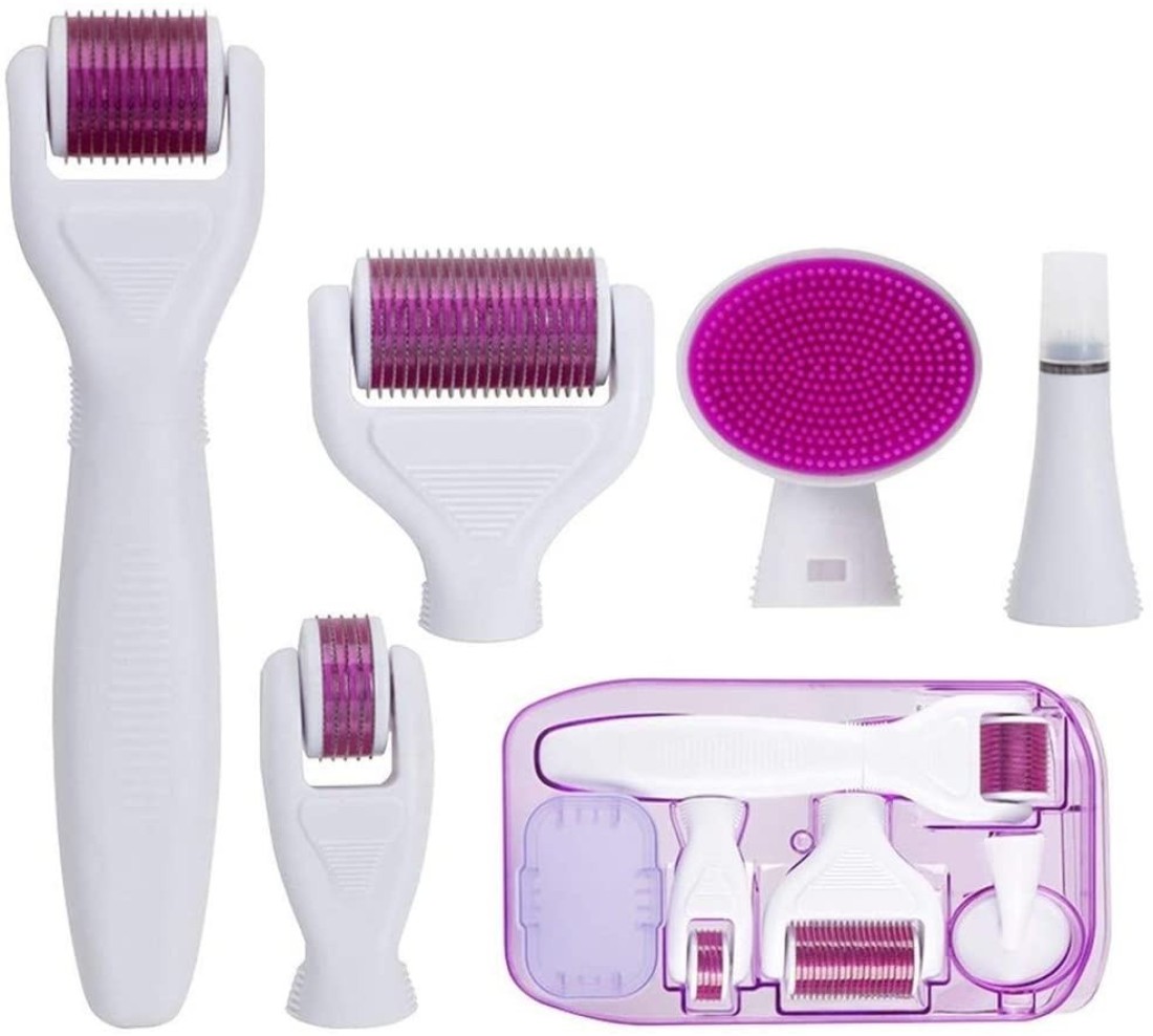 Movov 6 In 1 Derma Roller Kit 540 Titanium Alloymicro Needles Roller 0.25mm / 0.5mm / 1.0mm For Hair Regrowth Face And Body Skin Care Acne Pores Anti Aging Wrinkle Removal