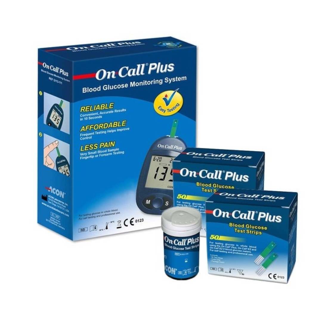 On Call Plus Blood Glucose Monitoring System with 2 Packs Blood Glucose Test Strips 50 Count Each