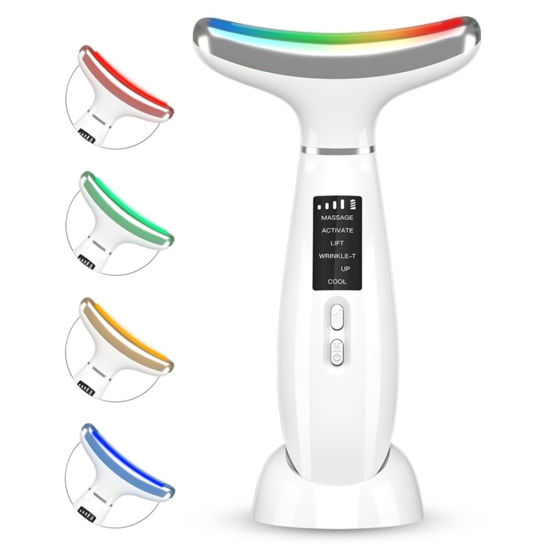 RedLightTherapyforFace and Neck AntiAging Facial and Neck Massager Soothing and Relaxing Face Massager Device with 4 Color LED Therapy Vibration and Thermal Functions for Skin Care White