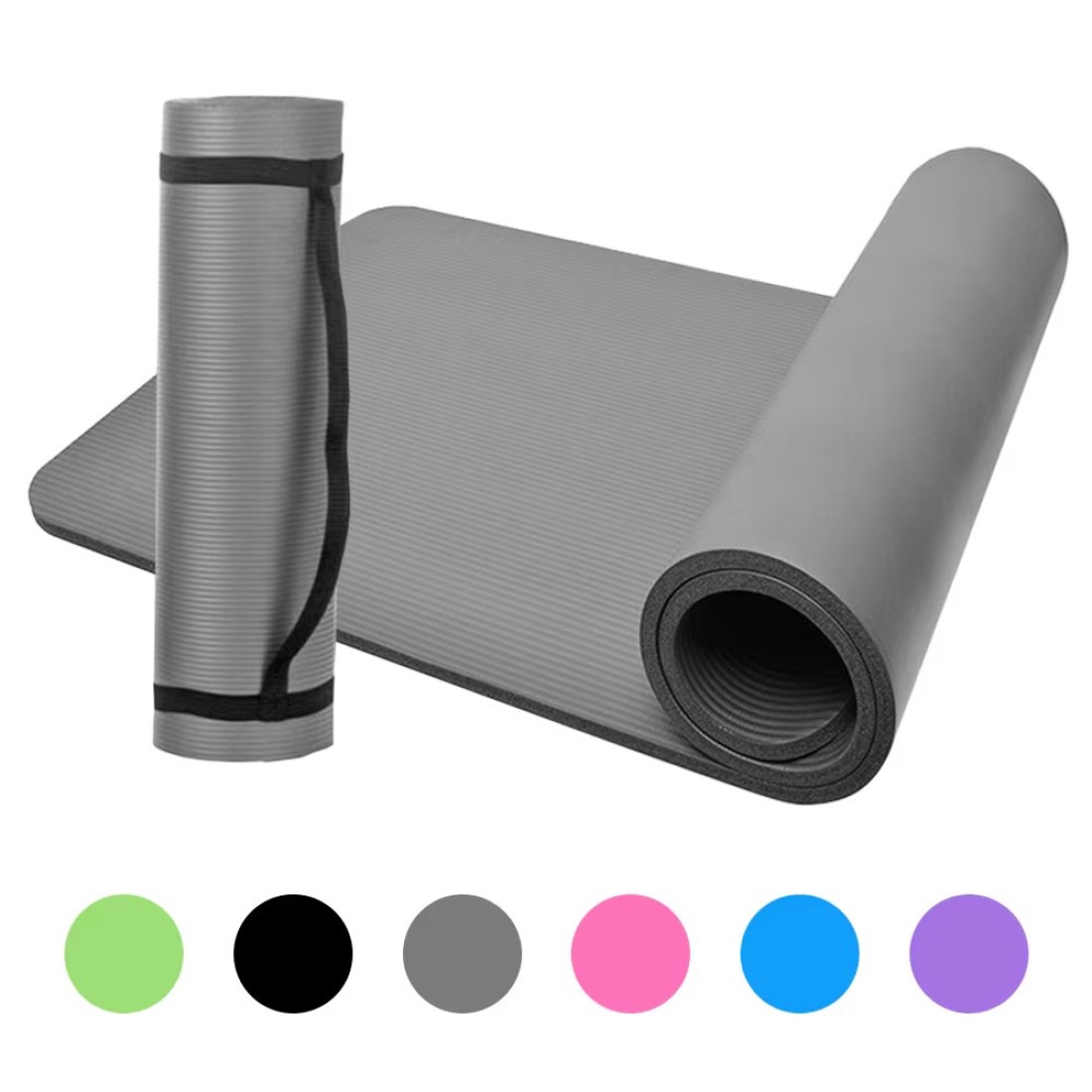Generic-10mm Thick Yoga Mat Non-Slip Exercise Mat Pad with Carrying Strap and Mesh Bag for Home Gym Fitness Workout Pilates