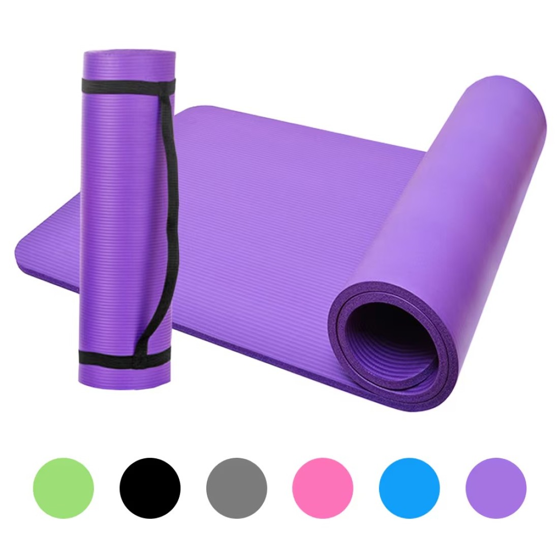 Generic-10mm Thick Yoga Mat Non-Slip Exercise Mat Pad with Carrying Strap and Mesh Bag for Home Gym Fitness Workout Pilates