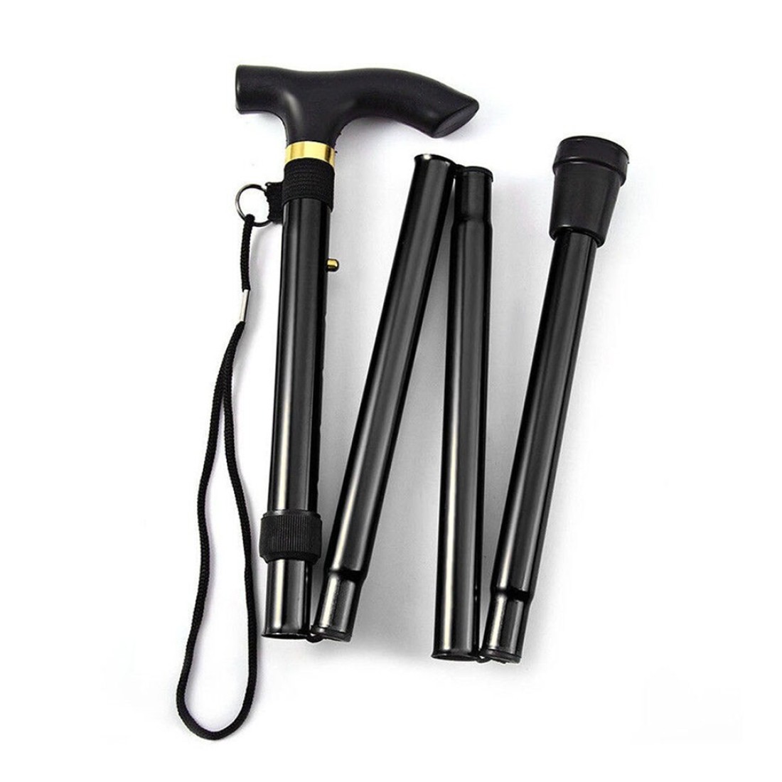 Tomshoo-Adjustable Aluminum Metal Walking Stick Folding Collapsible Travel Cane Black