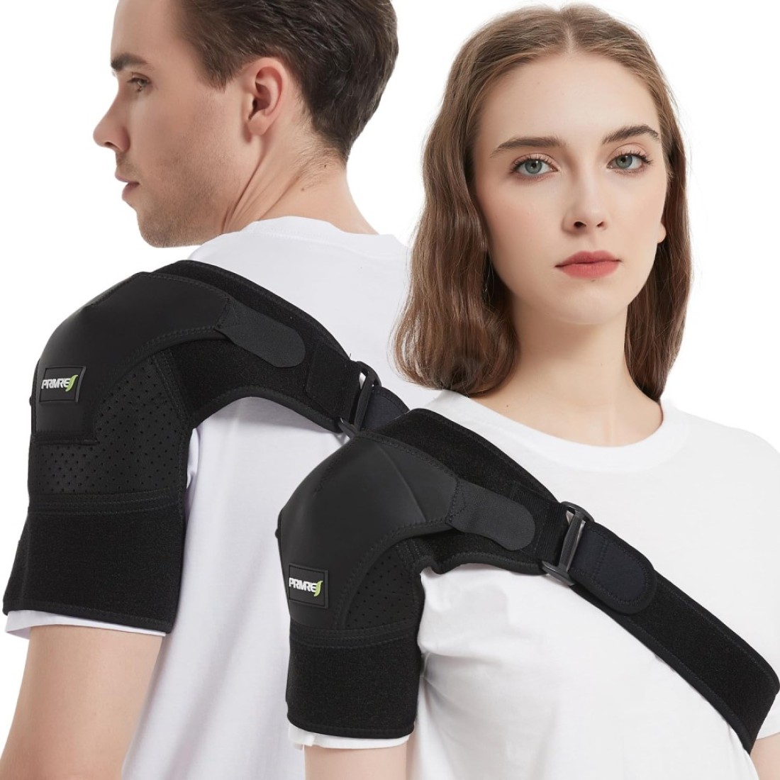 PRMRES Shoulder Support Brace for Men and Women - Adjustable Stability Sleeve Wrap for Torn Rotator Cuff - AC Joint Pain Relief - Tendonitis - Fits Right or Left Shoulder (L-XL)