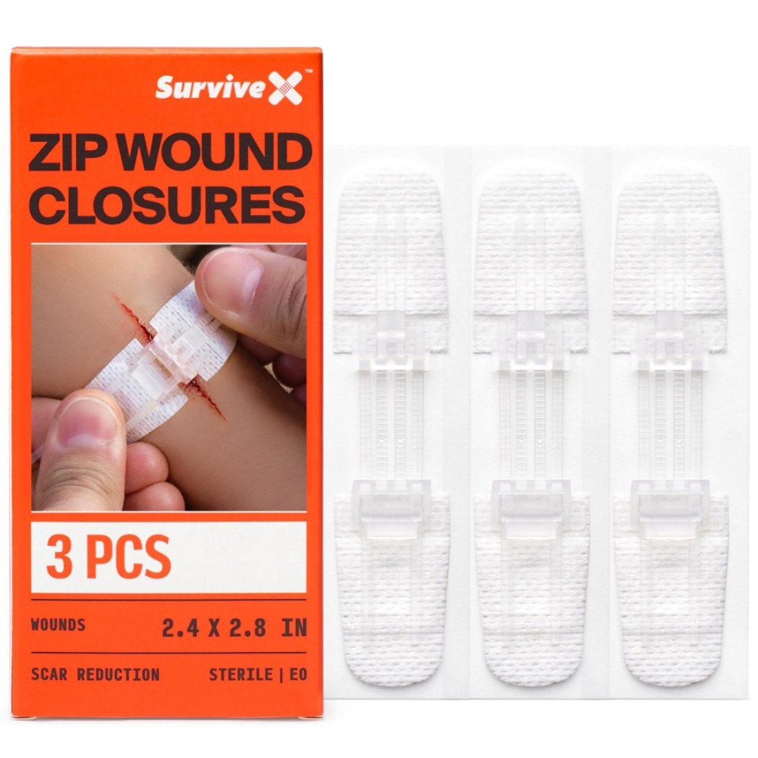 SurviveX Zip Stitch Wound Closure Strips - Repair Wounds Without Stitches - Zipstitch Sutures - Laceration Closures - FSA HSA Approved - 3 PCS