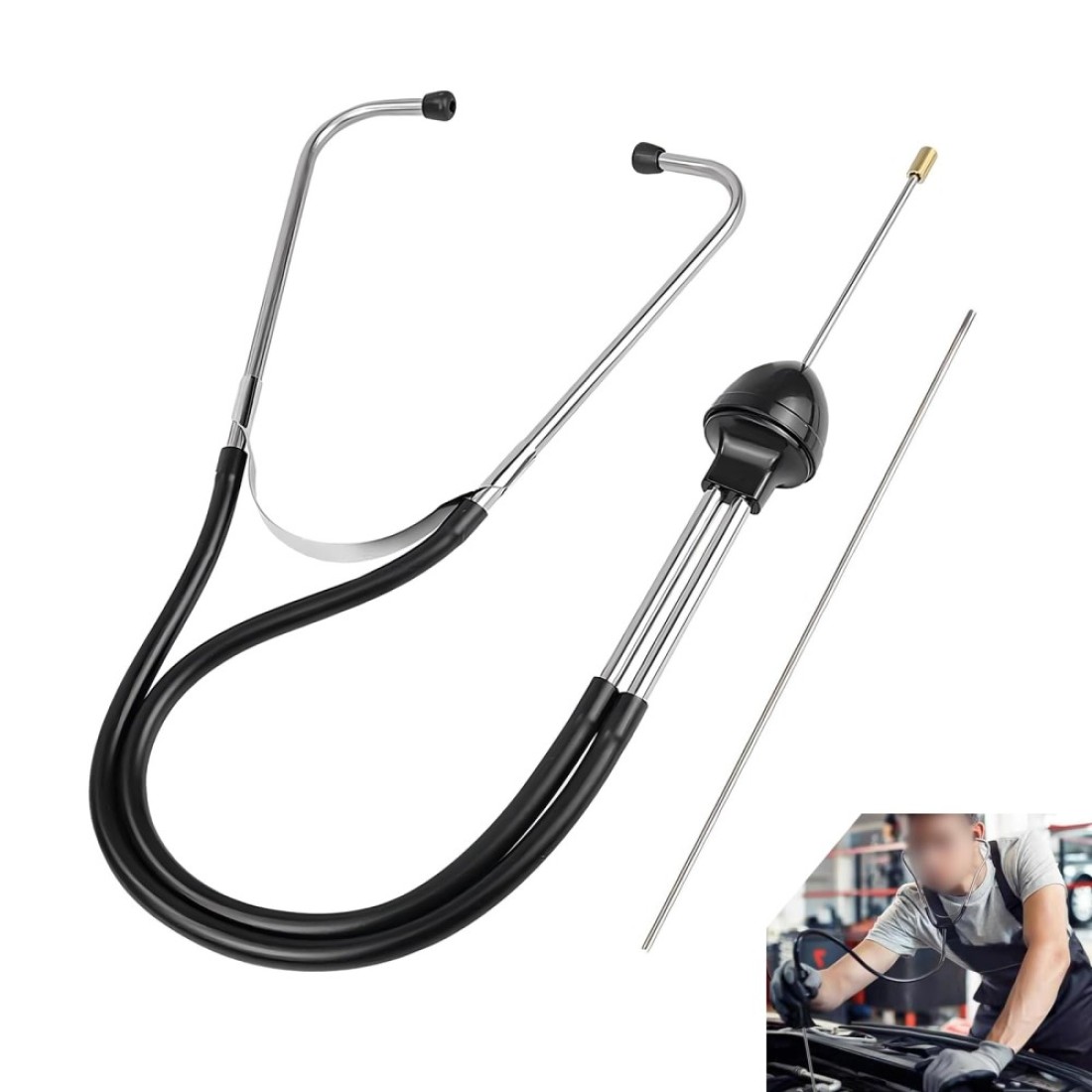 dawfall 1 PC Automotive Engine Stethoscope, Versatile Stainless Steel Mechanics Cylinder Stethoscope, Automotive Diagnostic and Measurement Tools, Universal for Most Cars (Black &amp; Silver)