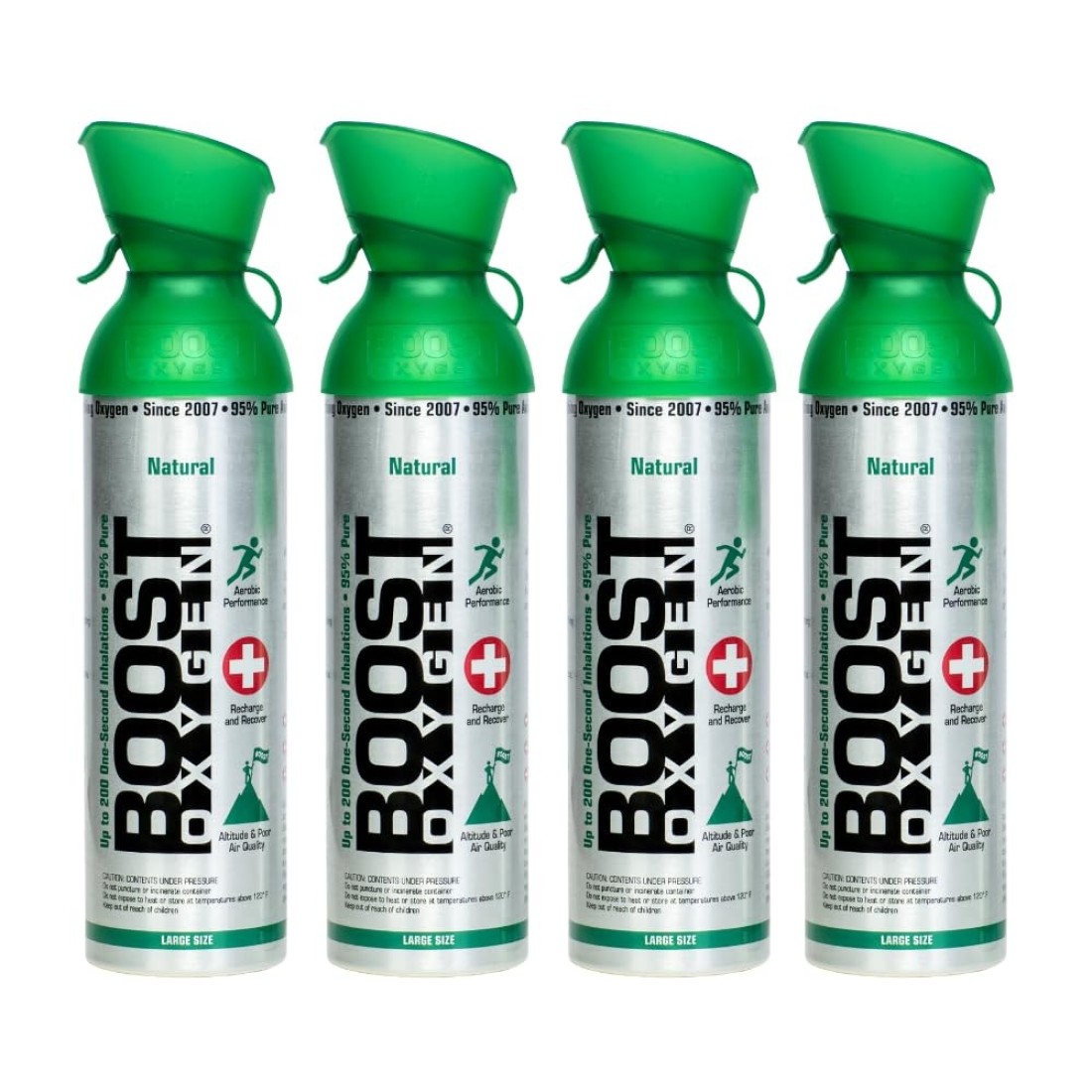 Boost OxygenCanned Oxygen for Breathing for Home Use Exercise or Altitude Sickness Includes Sealed Cap Mask 10Liter Canister Natural 4 Pack