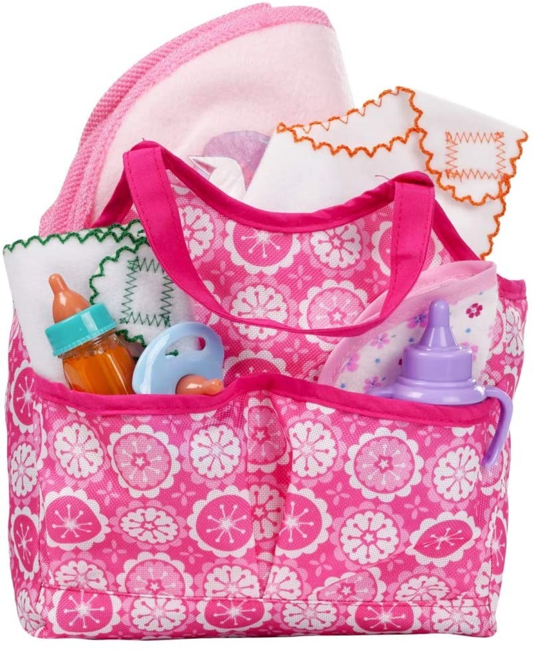 Xadp 8 Pcs Complete Doll Accessories Baby Diaper Bag Bottle With Changing Set For Dolls, Including Bottles, Diapers, Pad, Bib And Pacifier., Da025