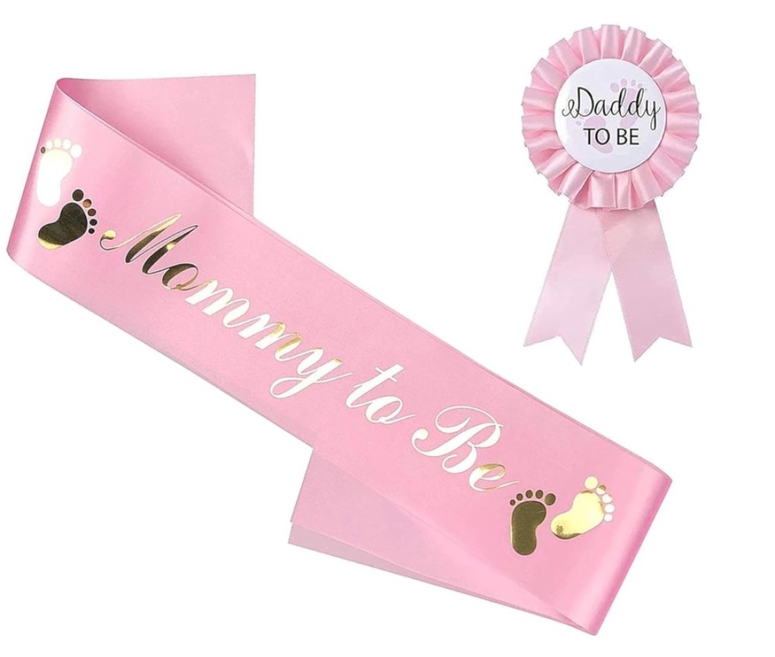 Shimmer Anna Shine Baby Shower Sash and Badge for Baby Shower Decorations and Gender Reveal Party Pink