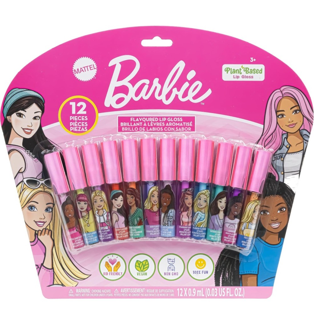 Townley Girl Barbie 12 Piece Plant Based Lip Gloss Girls Party Favors First Makeup Set for Girl Perfect for Parties Sleepovers and Birthday Gifts Ages 3