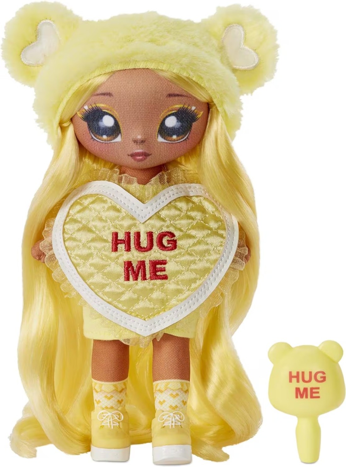 Na! Na! Na! Surprise MGA Entertainment Maria Buttercup-Yellow Teddy Bear-Inspired 7.5&quot; Fashion Doll with Blonde Hair, Heart-Shaped Dress and Brush
