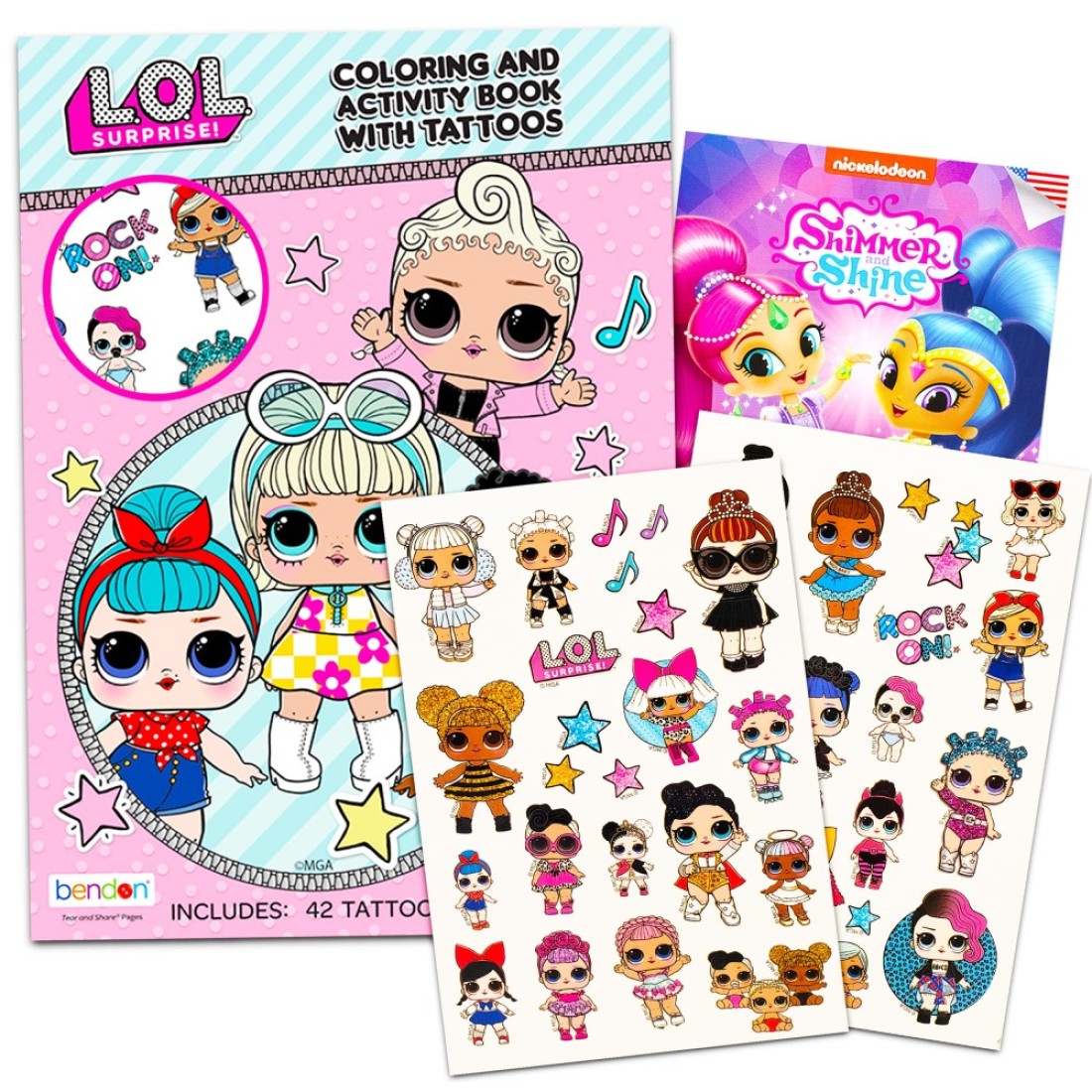 LOL Dolls Temporary Tattoos Party Pack - 25 L.O.L. Tattoos with 25 Shimmer Tattoos and LOL Coloring Book Bundle (LOL Party Supplies)