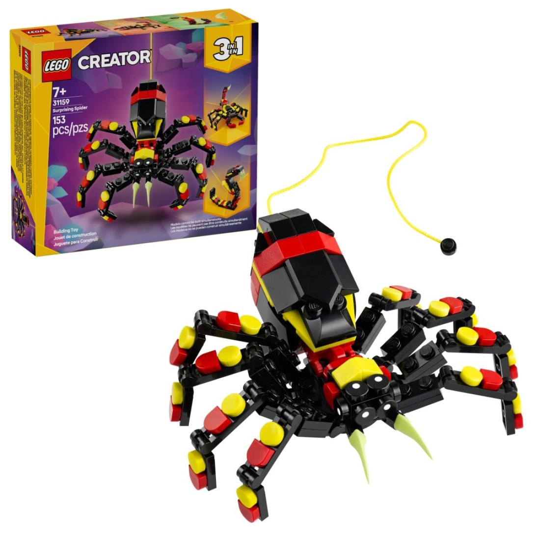 LEGO Creator 3 in 1 Wild Animals Surprising Spider Toy - Building Toy with 3 Build Options, Spider, Scorpion, or Snake - Animal Figures for Kids, Boys &amp; Girls, Ages 7+ - Gift Idea for Birthday - 31159