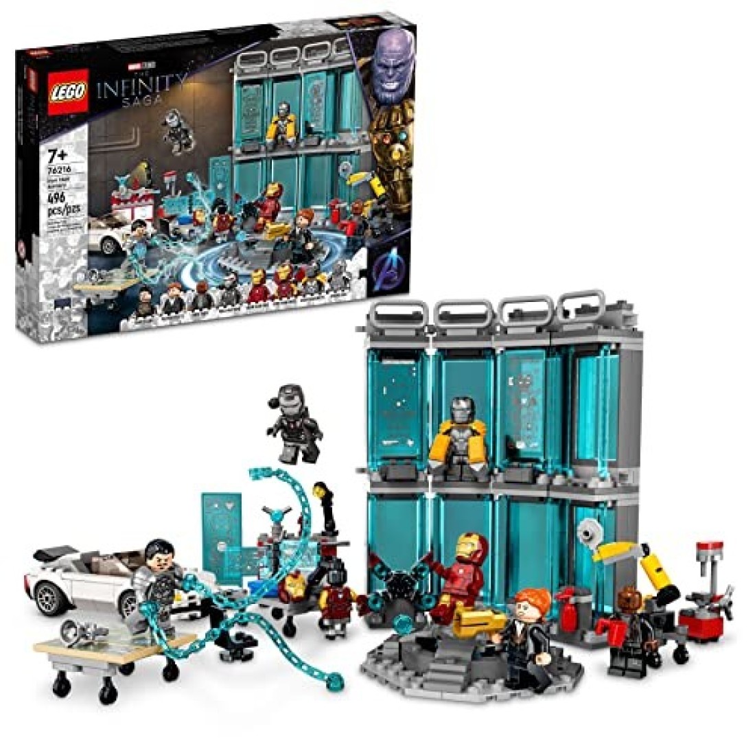 Lego Marvel Iron Man Armory Toy Building Set 76216 Avengers Gift for 7 Plus Year Old Kids Boys Girls Iron Man Pretend Play Toy Marvel Building Kit with MK3 MK25 and MK85 Suit Minifigures