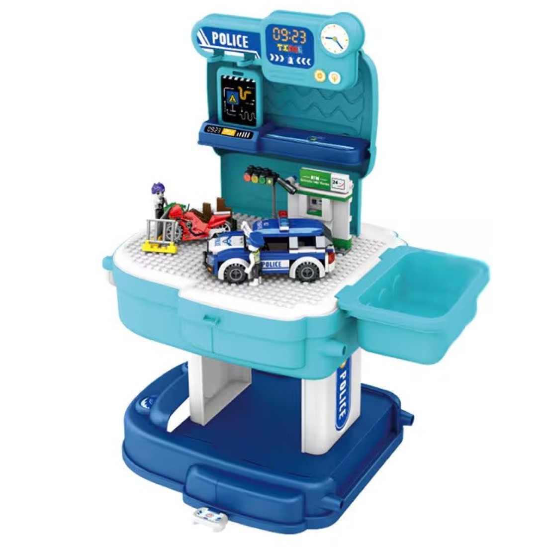 Little Story ROLE PLAY POLICE STATION WITH POLICE CAR AND BLOCK TOY SET SCHOOL BAG (219 Pcs) - Blue, 2-IN-1 Mode
