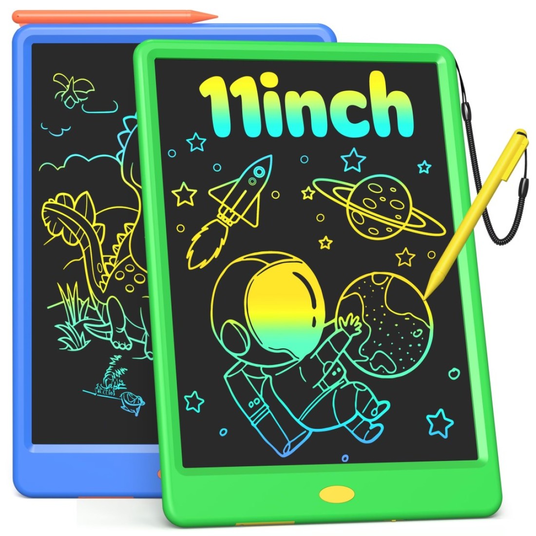 Magic Jimmy 2 Pack 11 Inch LCD Writing Tablet Doodle Board, Colorful Electronic Drawing Pads, Creative Drawing Fun for Kids 3-6, Educational Car Trip Toys Navy Blue and Green