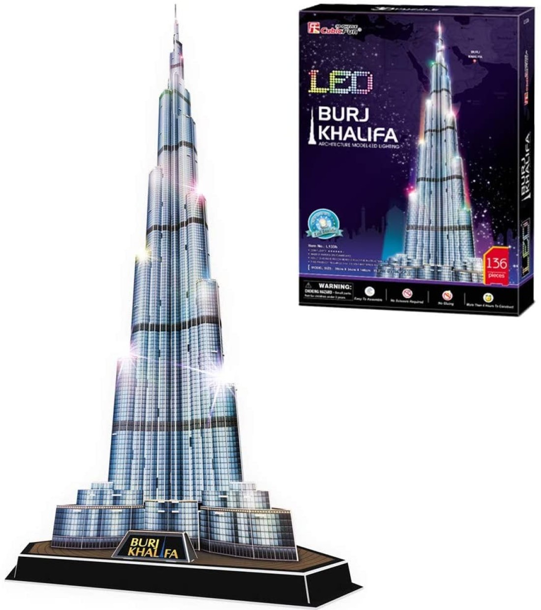 Cubicfun 3D Architectural Model Kits Puzzle Lighting Up In Night Edition, Burj Khalifa Dubai