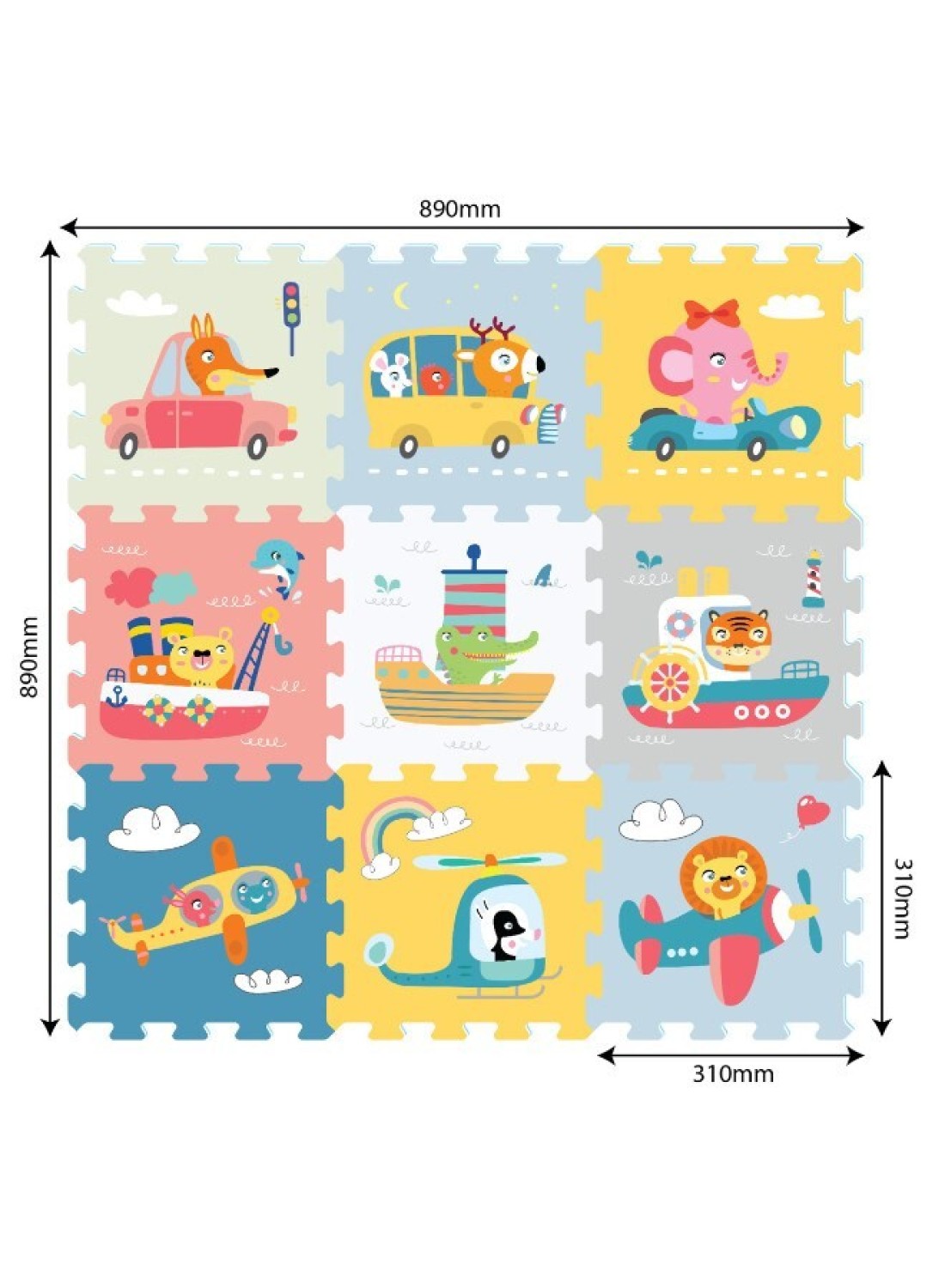 Sunta Transportation &amp; Animals Baby Puzzle Mat 9-Pieces