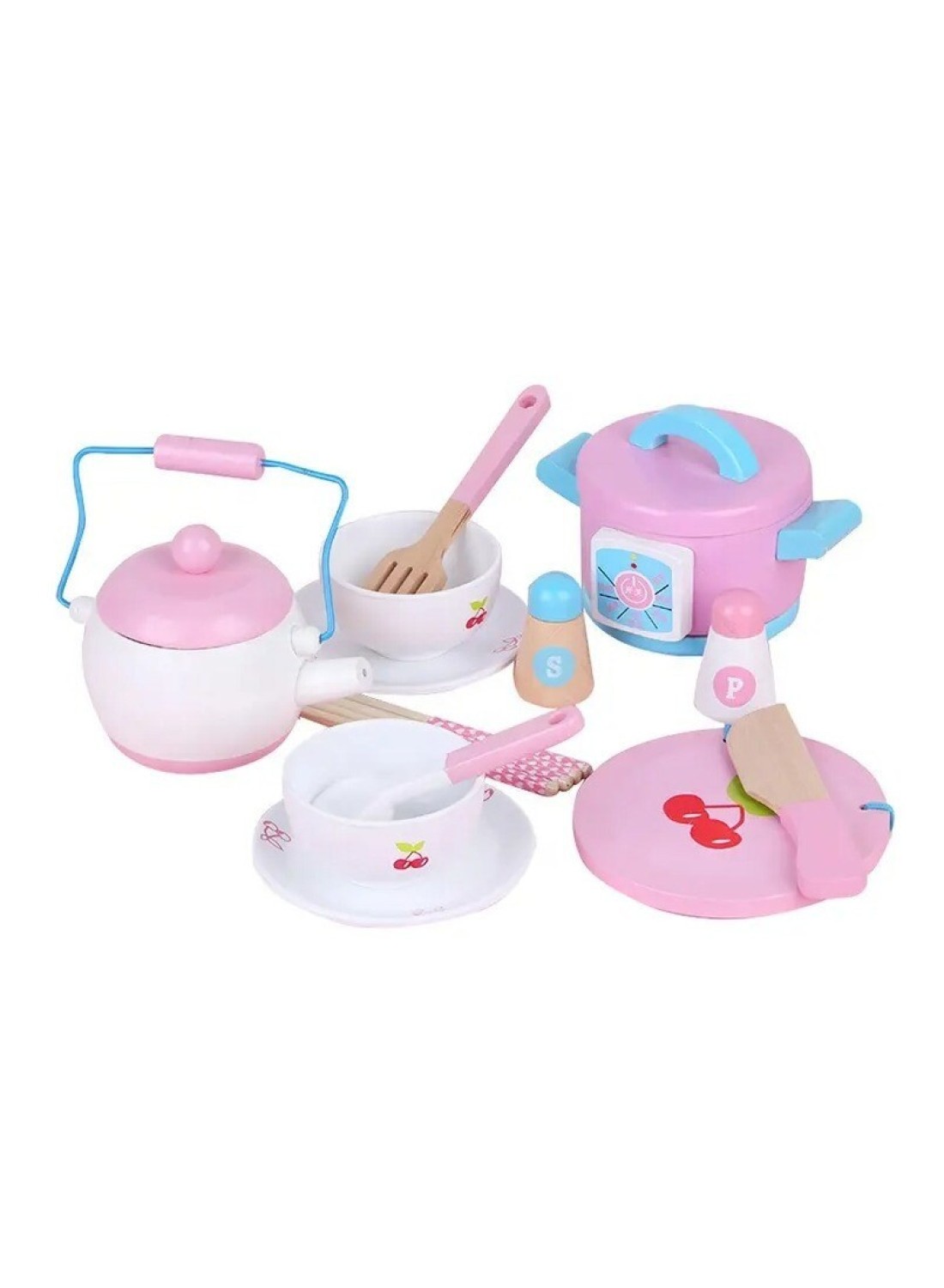 مجموعة أواني الطهي الخشبية الجديدة من Play Kitchen للأطفال - مجموعة ألعاب طبخ واقعية للأطفال، تتضمن أواني الطهي والمقالي وأدوات الطهي،