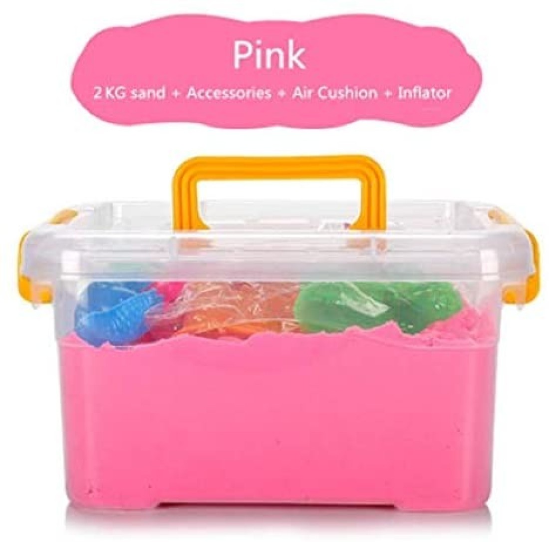 J%J 2000 Grams Magical Play Sand Toy Set With Accessories, Modeling Clay, Never Dries, Build Sandcastles (Pink)