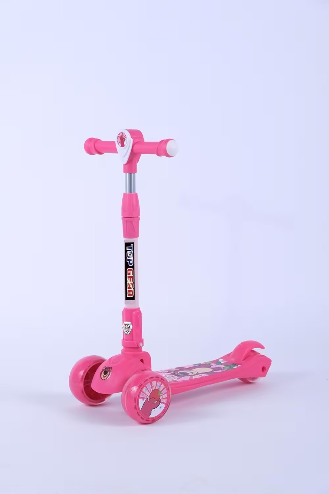 Top Gear Rideon Kids Scooter TG 690, 3 Wheel Kids Scooter Smart Kick Scooter with Height Adjustable Handle, LED PU Wheels &amp; Rear Brake, Skate Scooter for Kids - D.Pink