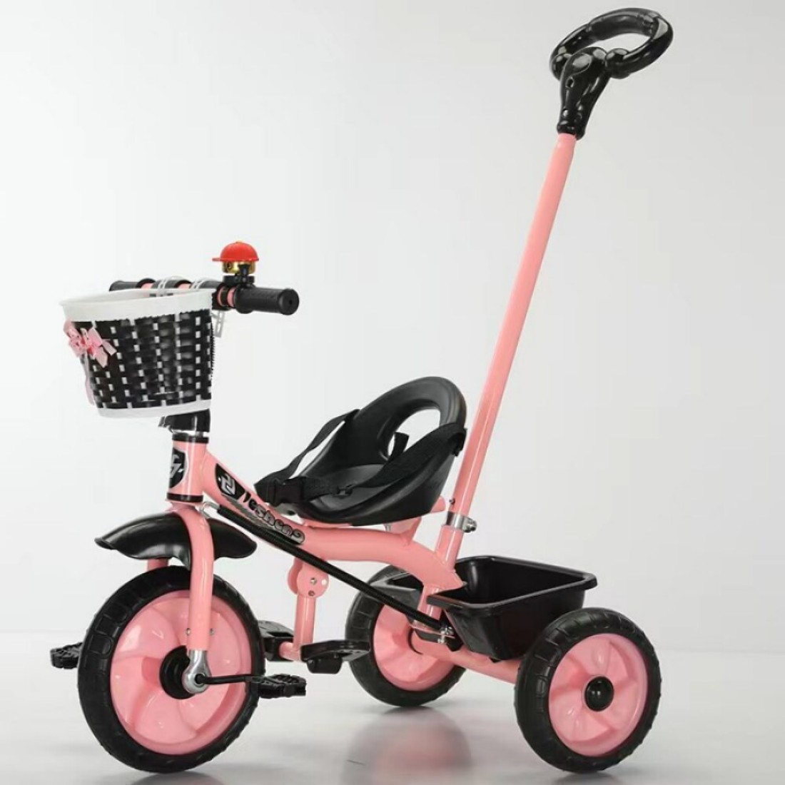 3-in-1 Toddler Tricycle with Push Handle, Safety Bar, and Storage &ndash; Lightweight, Convertible, Pink