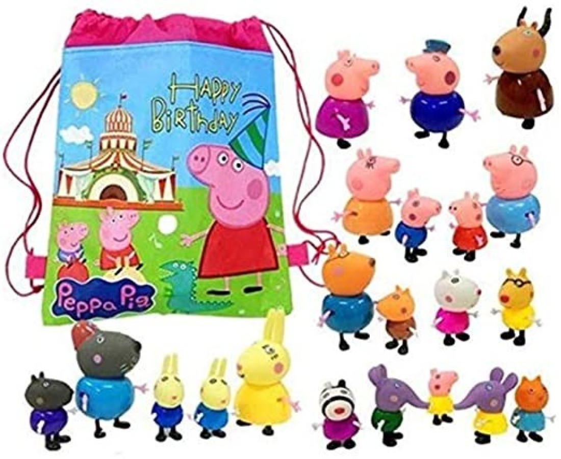 Am Anna - Am Anna 25Pcs Cartoon Peppa Pig Friends Toys Soft Head For Kids Gift With Bag
