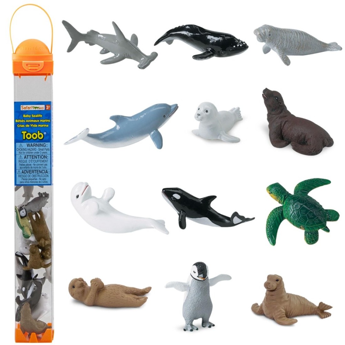 Safari Ltd Baby Sea Life TOOB Figurines Harp Seal Beluga Penguin Dolphin Orca Shark Manatee Turtle Walrus Sea Lion Otter Educational Toy Figures For Boys Girls Kids Ages 3