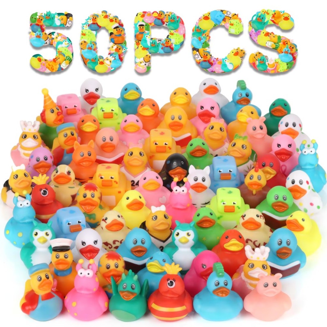 Dmsky 50 Pack Rubber Ducks in Bulk Jeep Ducks for Ducking Assorted Rubber Ducks Jeep Ducking Baby Showers Accessories Birthday Gifts Floater Duck Bath Toys for Kids