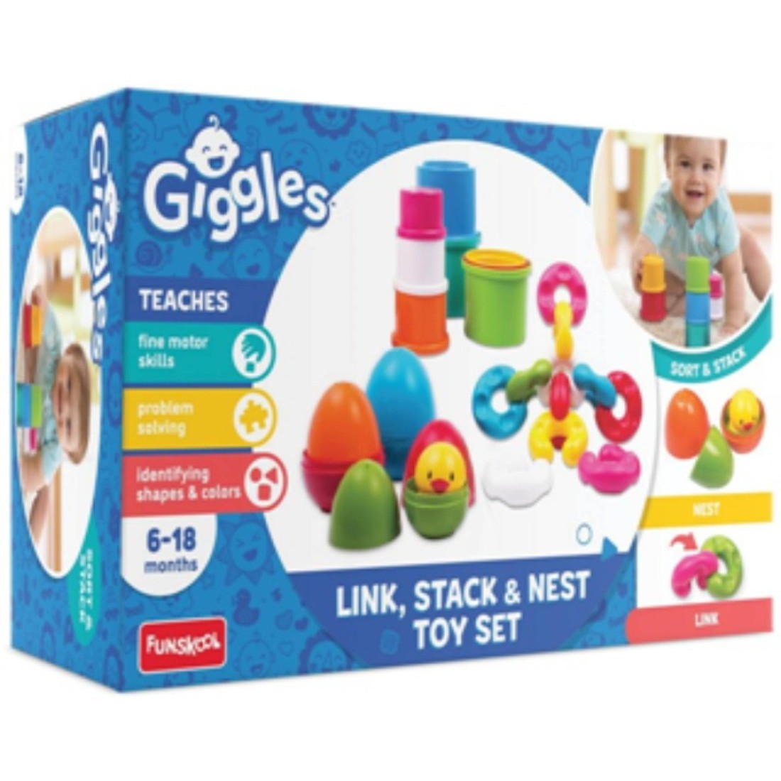 Funskool Giggles Link Stack And Nest Toy Set Multicolour 6 to 18 Months