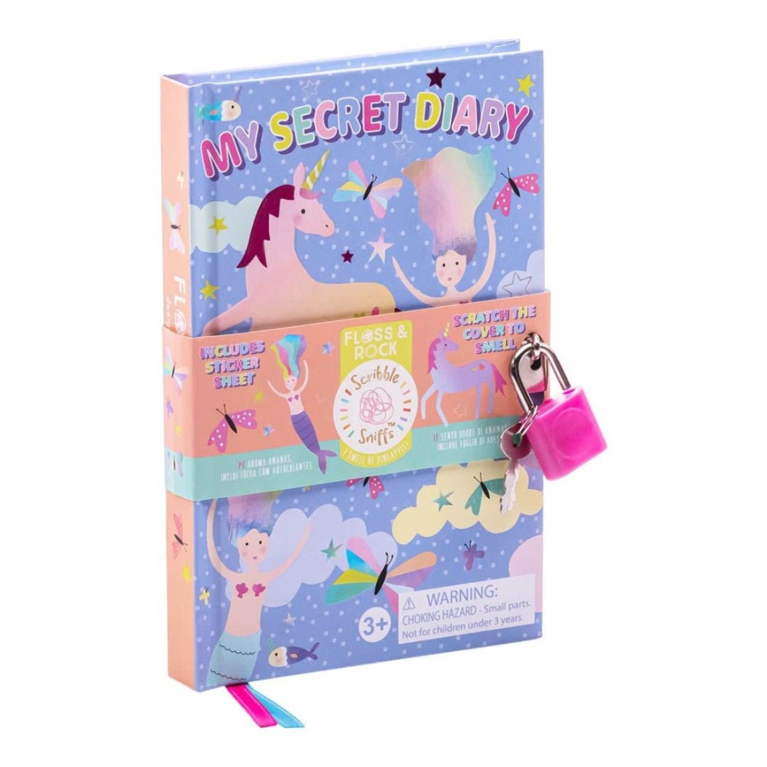 Floss &amp; Rock Fantasy My Scented Secret Diary - Scented Lockable Journal for Kids with Scented Sticker Sheet, Padlock and Key, And Kids Activity Book