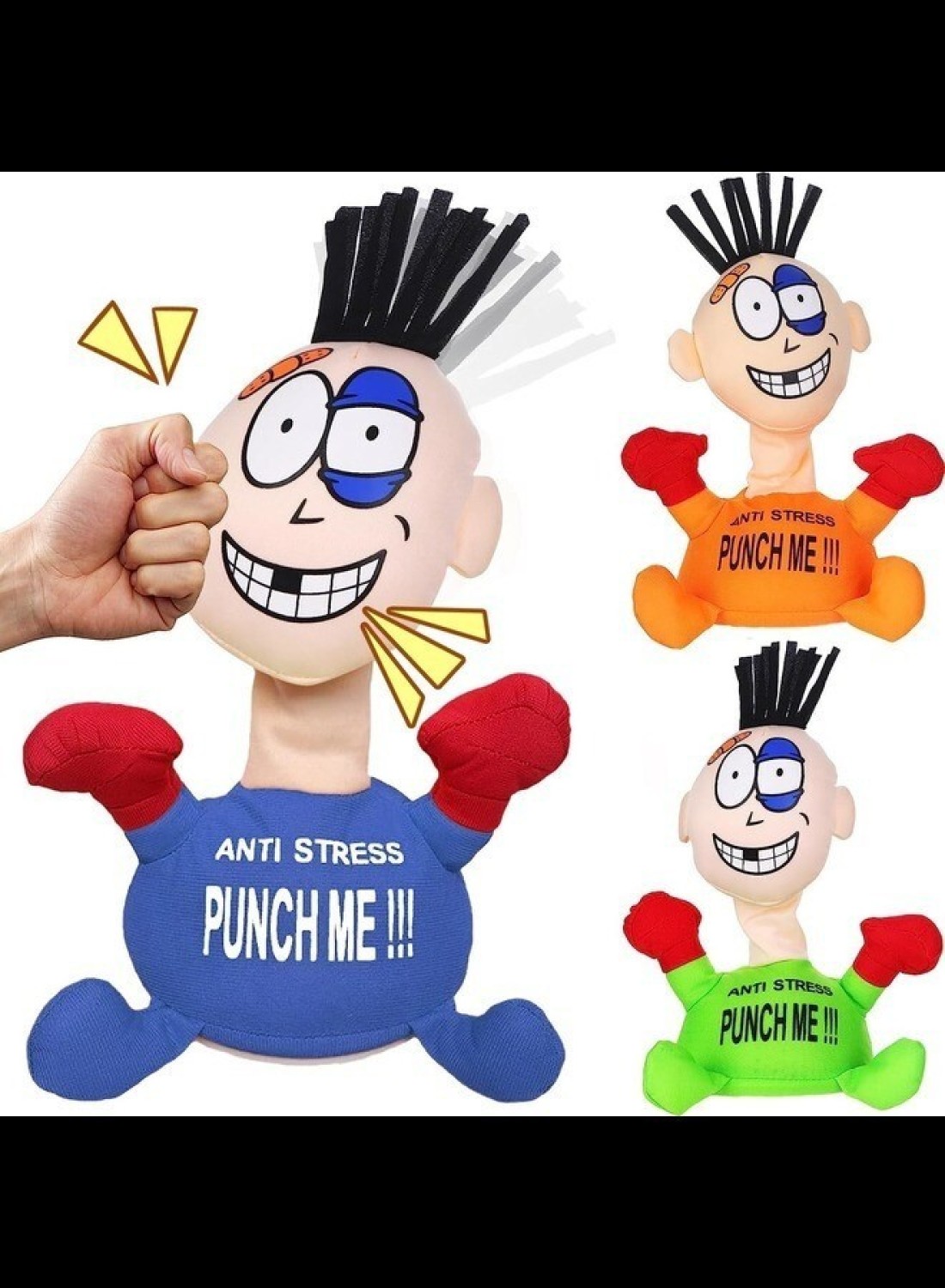 Electric Anti Stress Punch Me Plush Doll Relief Toys, Funny Plush Doll with Screaming Sound Creative Screaming Toys Desktop Anger Management Toys for Adults and Children (Blue)