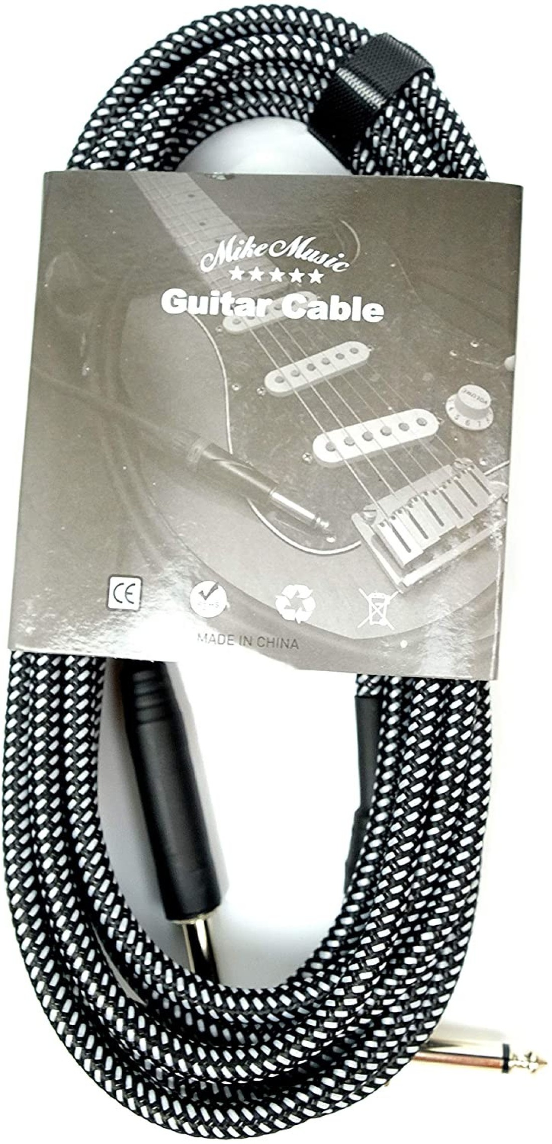 Mike Music 1/4 Inch Tweed Cloth Jacket Right-Angle Guitar Instrument Cable - 5 Meter (Black) (5 meter, Black)