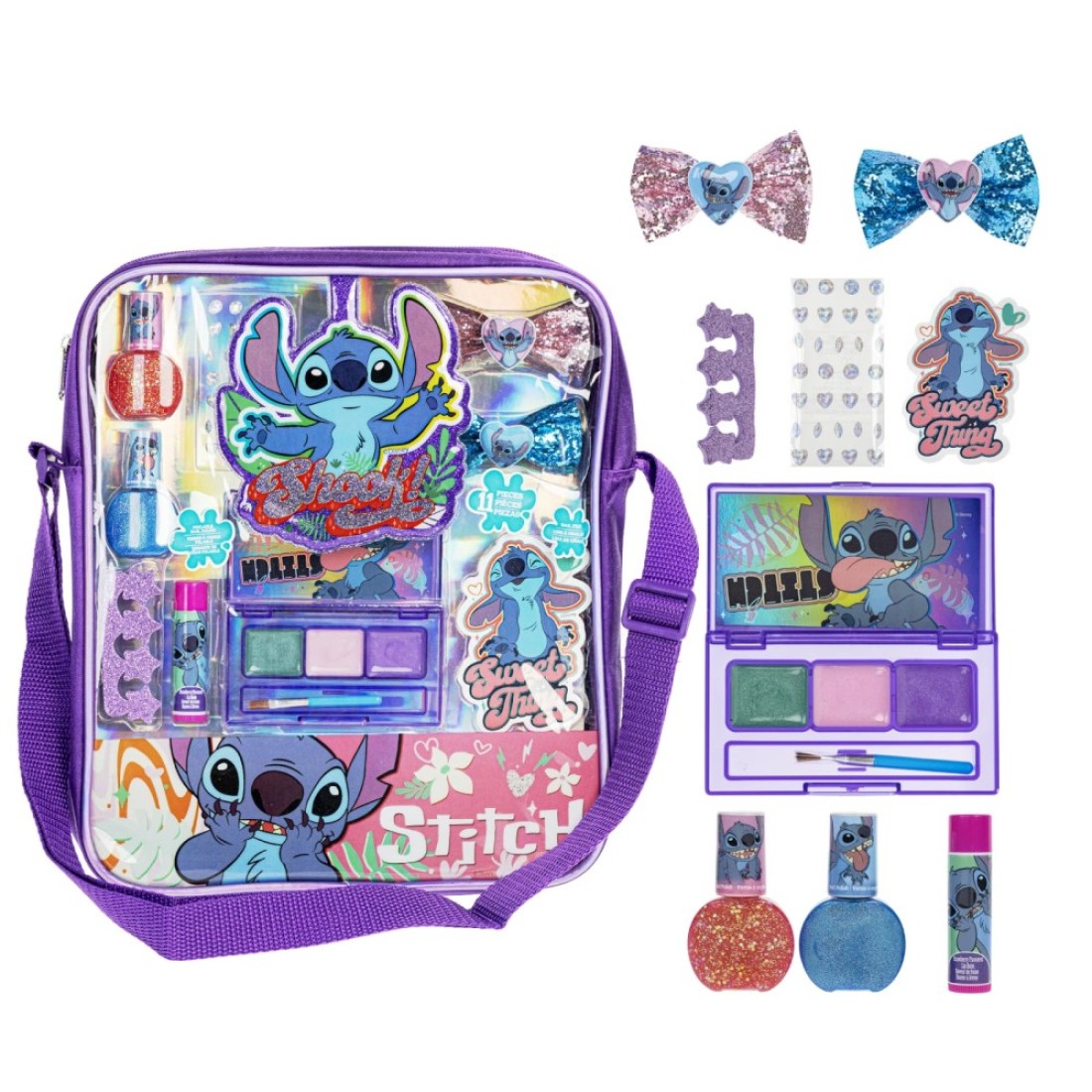 Disney Lilo and Stitch Makeup Filled Shoulder Bag Includes Lip Gloss Nail Polish Hair Bow More for Girls Ideal for Ages 3 and Up Perfect for Parties Makeovers by Townley Girl