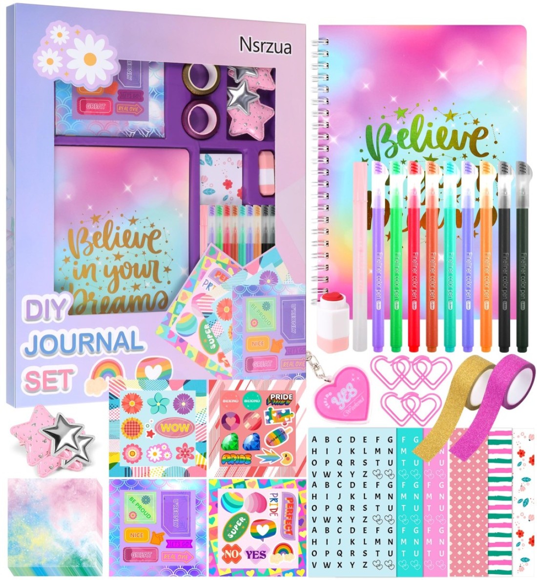 Nsrzua Gifts for 8 9 10 11 12 13 14 Year Old Girl - DIY Journal Kit for Girls,Toys for Ages 8-14 Girls and Birthday Gifts for Girls,Fun, Cute Art &amp; Crafts Kits,Scrapbook &amp; Diary Supplies Toy Set