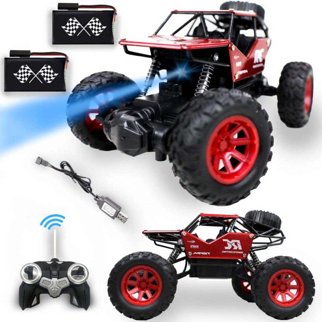 Kidwala Remote 4WD Climbing Monster Powerful Rock Crawler Off Road with rubber roller, horsepower Red truck toy for Boys