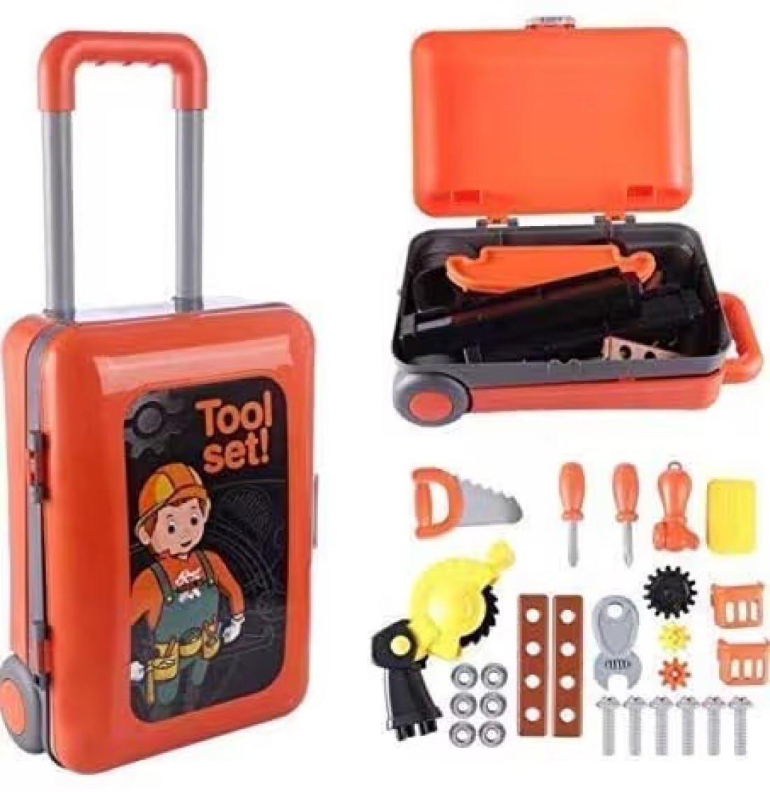 Generic 2 in 1 Deluxe Tool Kit Play Set, Pretend Play Luggage Tool Kit For Kids, With Suitcase Trolley (For Ages 3+)
