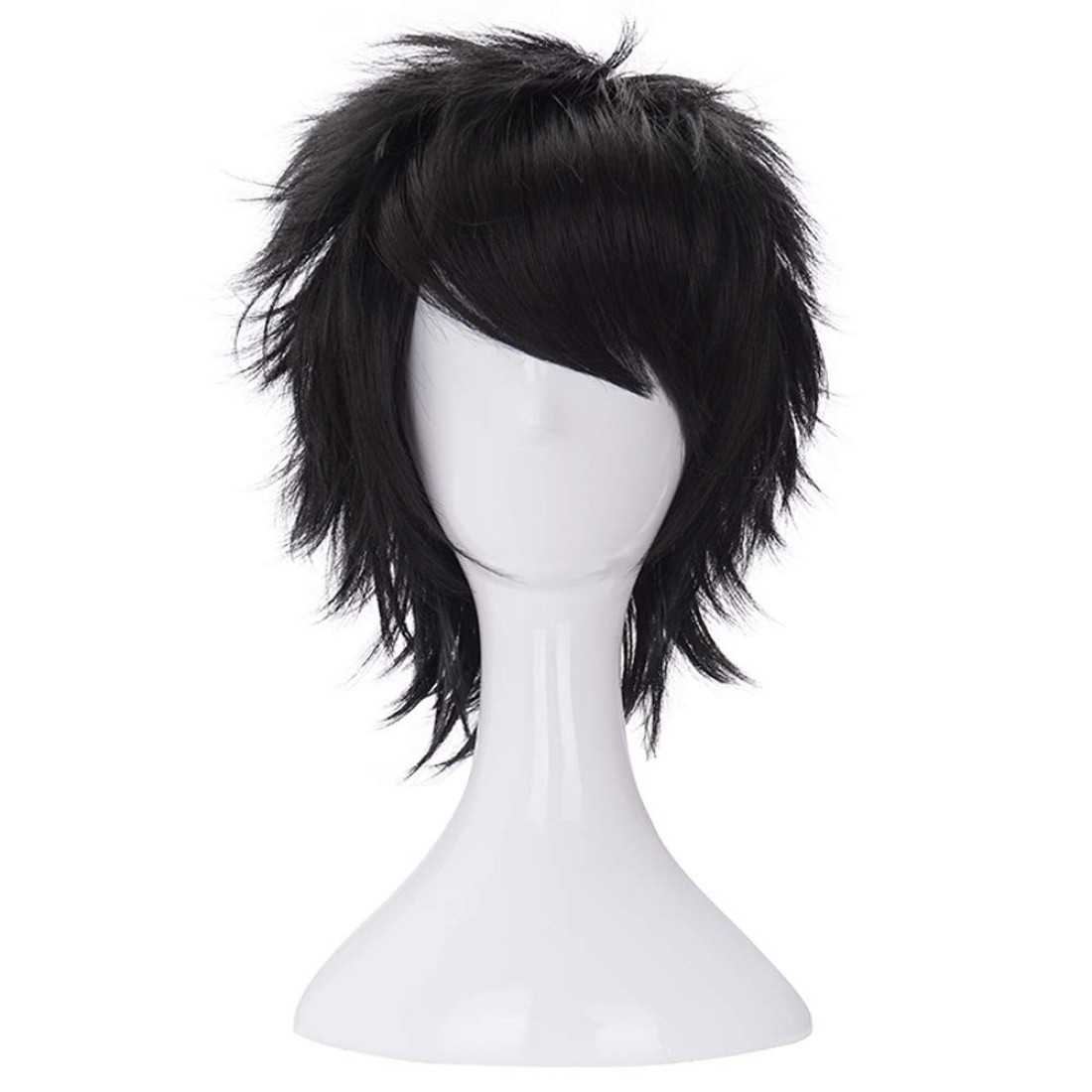 morvallyShort Messy Black Heat Resistant Synthetic Hair Wigs for Cosplay Halloween Anime