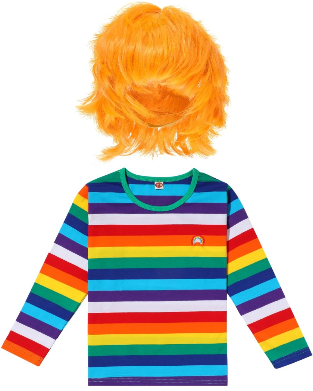 Halloween Ghost Doll Costume, Anime Wigs Rainbow Shirts Fake Knife Fake Scar Temporary Tattoos for Kids Cosplay Party(Size 130)