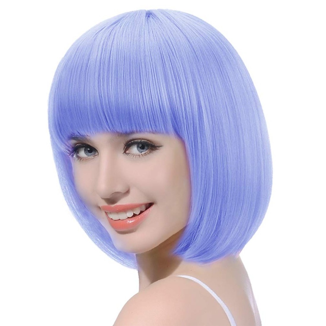 FREE BEAUTY Updated Light Blue Short Bob Wig with Bangs-13 Synthetic Straight Carnival Costume Party Cosplay Christmas Halloween Flapper Hair Wigs for Girls Women