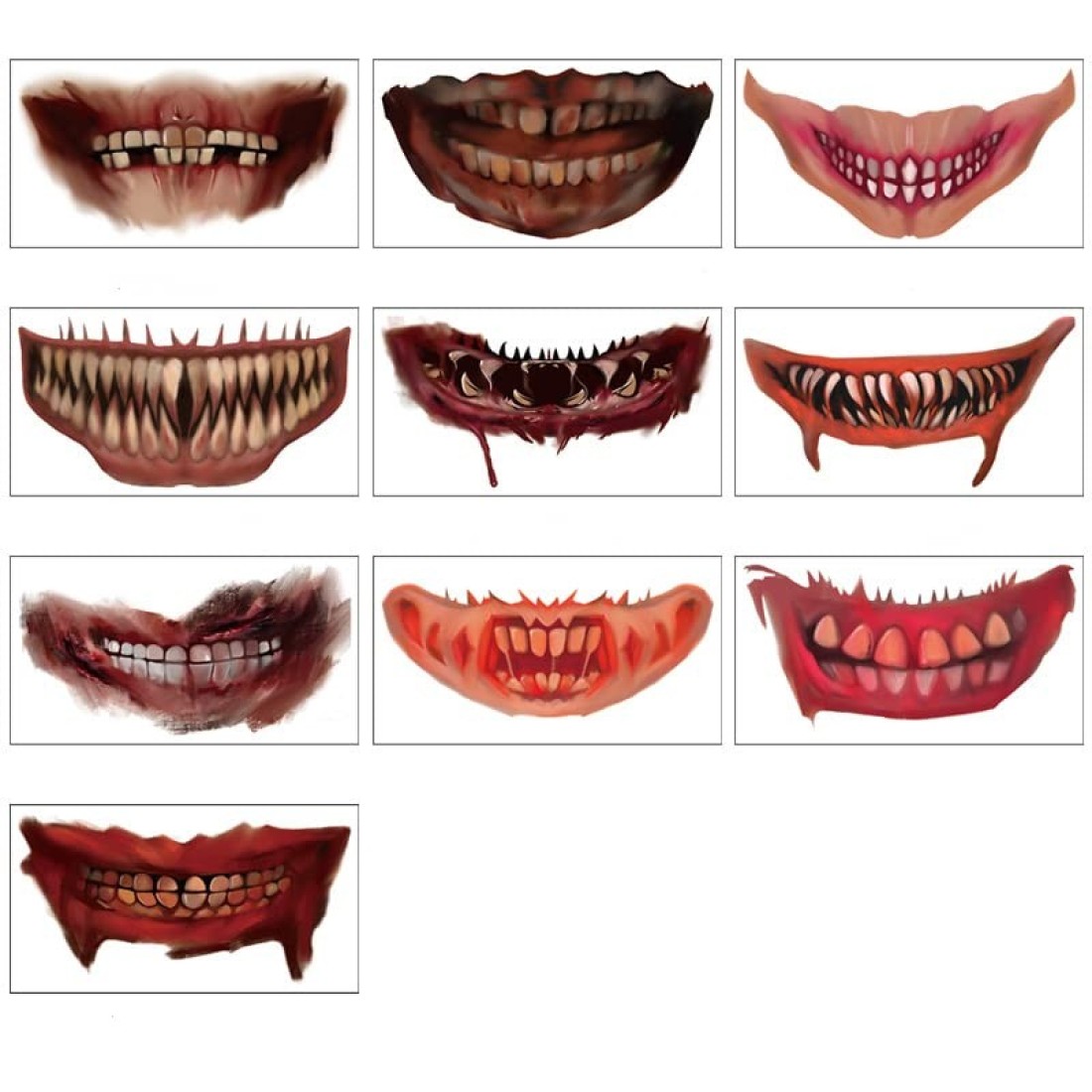 Halloween 3D Big Mouth And Clown Horror Mouth Tattoo Stickers,10PCS Halloween Temporary Tattoos Face And Hand Decals Prank Props for Halloween Cosplay Party Scary Party Accessories