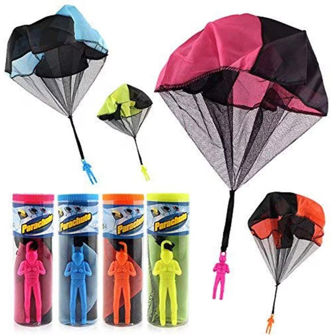 4Pcs Set Tangle Parachute Figures Hand Throw Soliders Square Outdoor Children&#39;s Flying Toys No String