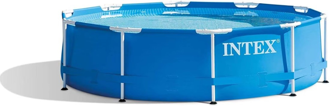 Intex 10 Foot x 30 Inch Round Metal Frame Backyard Above Ground Swimming Pool