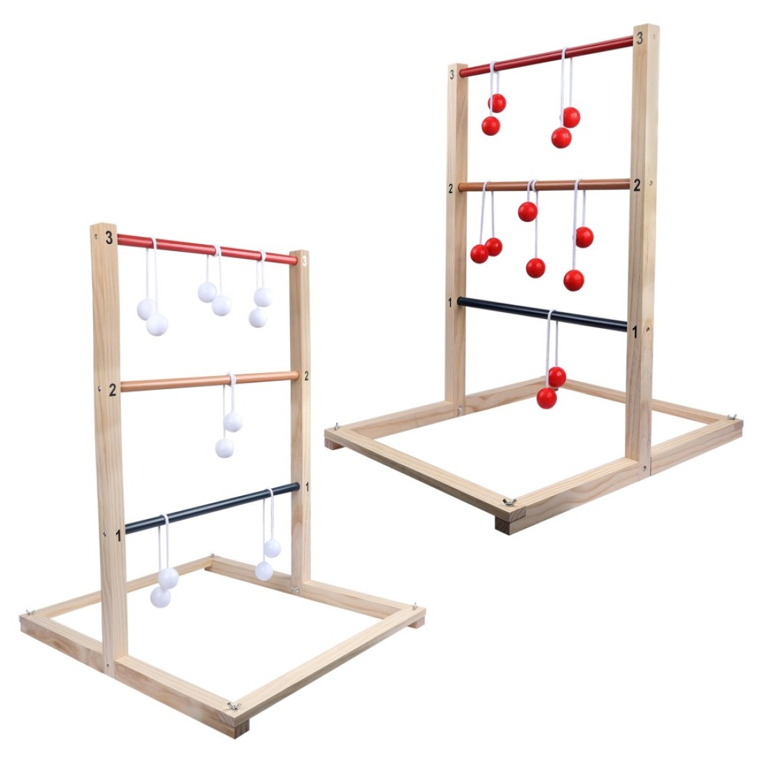 GOTHINK Wooden Ladder Toss Game - 2 Finished Wood Ladder Toss Set with 12 Ladder Ball Bolos - Indoor &amp; Outdoor Game for Child Teens Adults &amp; Family - Backyard Games - Yard Games