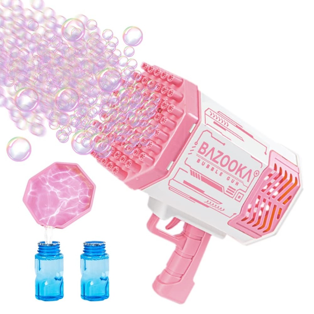 Bubble Gun, Bazooka Bubble Machine Gun, Bubble Blaster Gun with Bubble Solution, 69 Holes Bubble Bazooka Gun Outdoor Summer Toy Gifts Party Favors for Kids Pink Bubble Maker Blowers