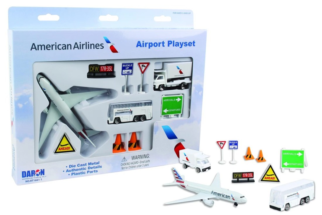 Daron American Airlines Airport Playset with DieCast Metal Model Airplane with Plastic Parts Cars and Transportation Toys for Kids Ages 3