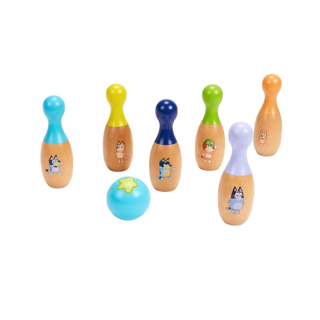 Bluey &ndash; Wooden Bowling &ldquo;Skittles&rdquo; Set, Indoor &amp; Outdoor Bowling Play, 6 Pins and 1 Bowling Ball &ndash; FSC Certified for Children 3 Years and Up