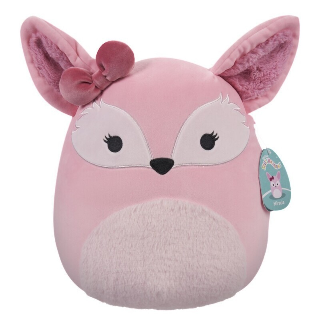 Medium Plush 12 inch Miracle Pink Fennec Fox with Bow Officially Licensed Kellytoy Plush Toy Colorful Soft Gift for Kids Girls &amp; Boys Washable Squishy Stuff Toy Multicolor All Age