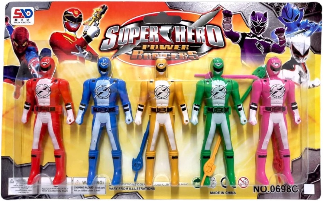 5-Pieces Set of Super Hero Power Rangers Toy Multipack 4.5-Inch Action Figure Toys with Weapon Accessories (5 Colors)