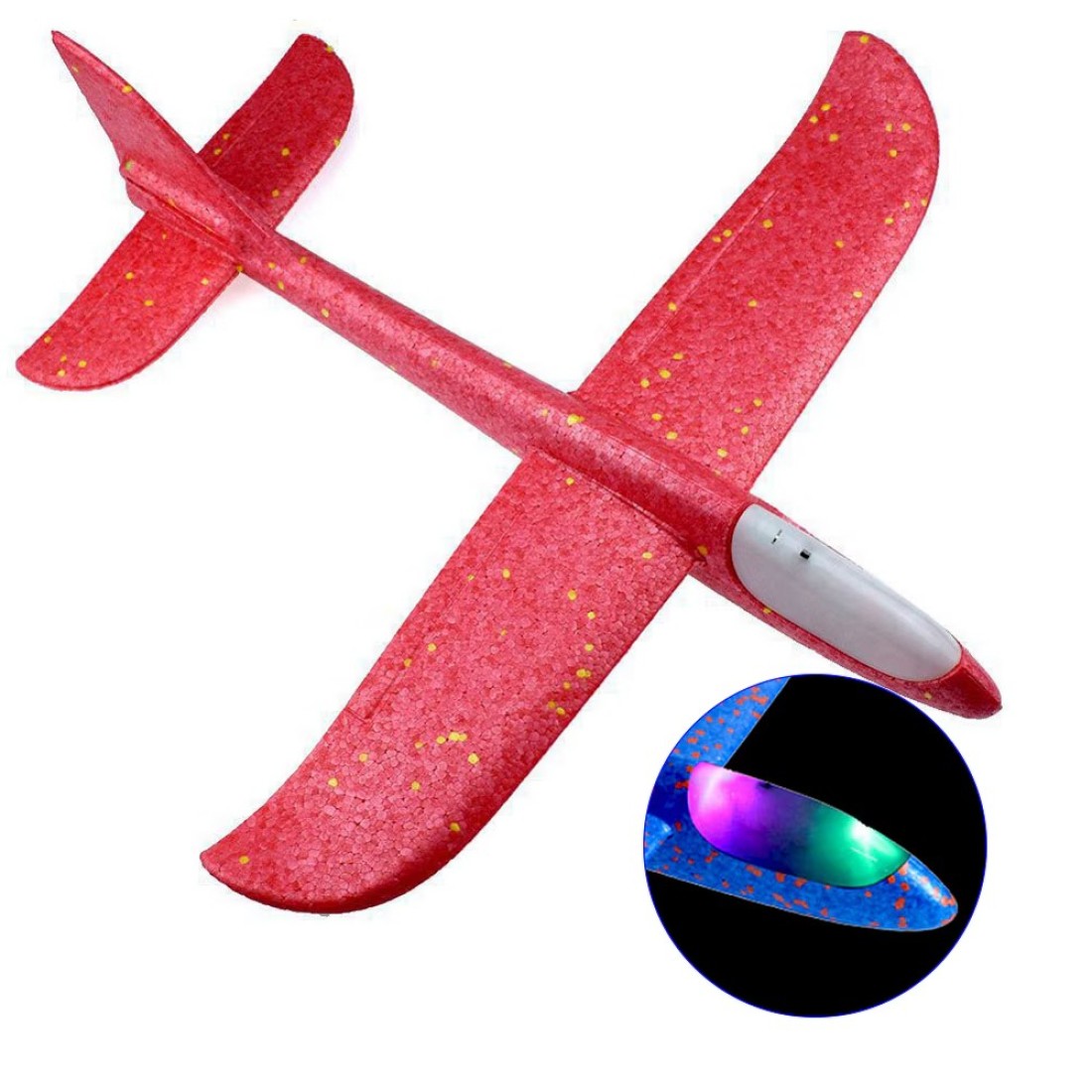Generic-Flying Glider Planes With Flash LED Light 18.9&quot; Foam Flight Mode Throwing Air Plane Aerobatic Airplane Outdoor Sport Game Toys Gift for Kids 3 4 5 6 7 Year Old Boy Red