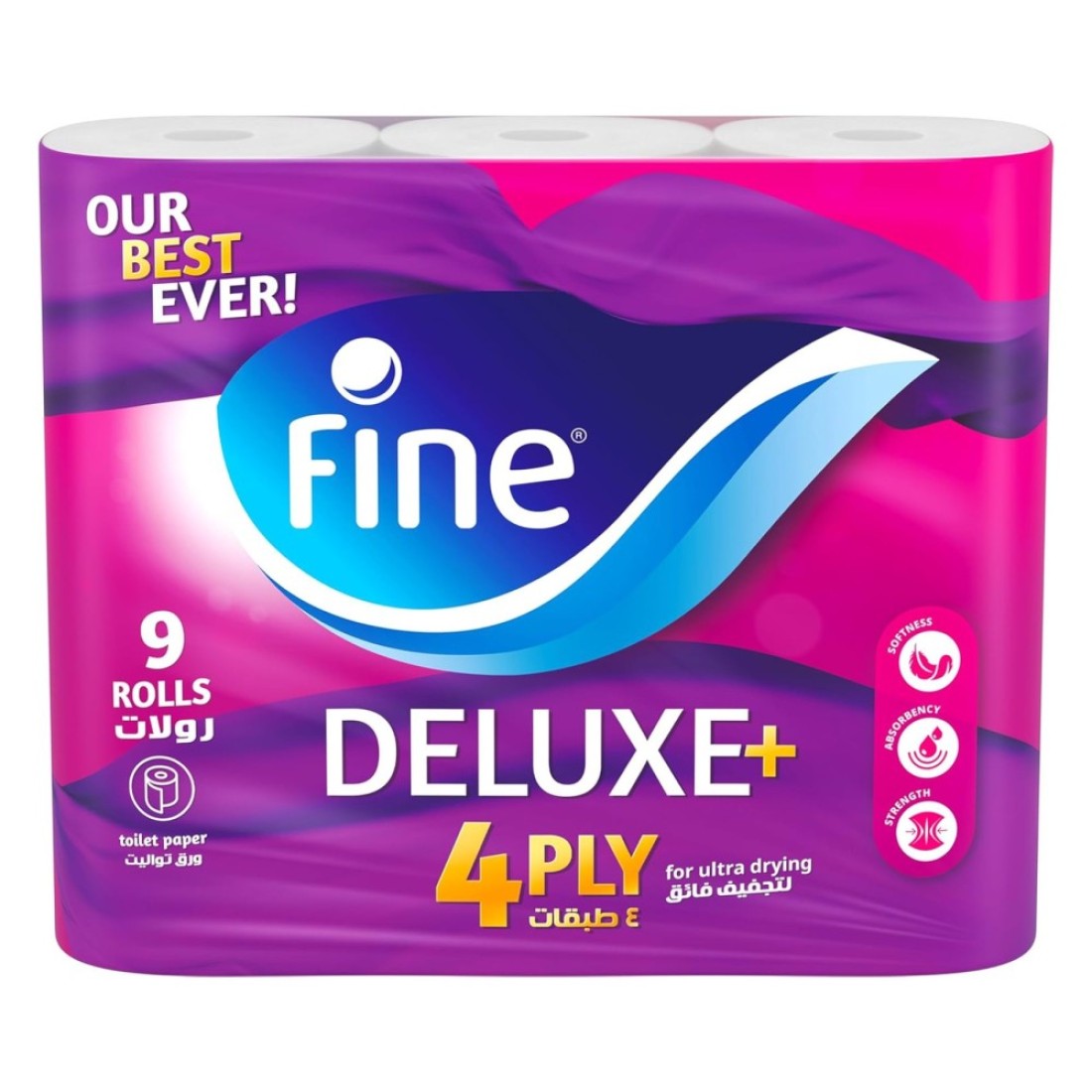 Fine Deluxe Plus Toilet Paper Roll 4 Ply 140 Sheets 9 Rolls